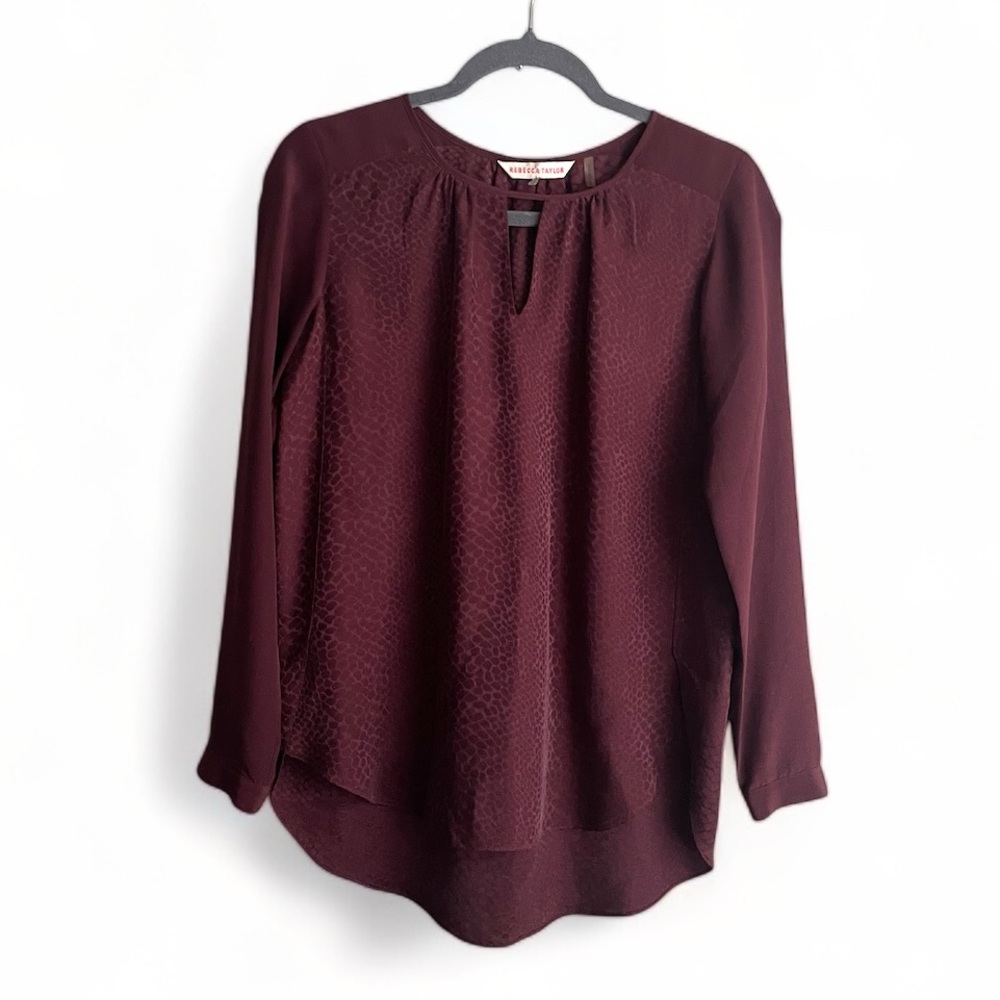 Rebecca Taylor Silk Keyhole Neck Animal Print Blouse